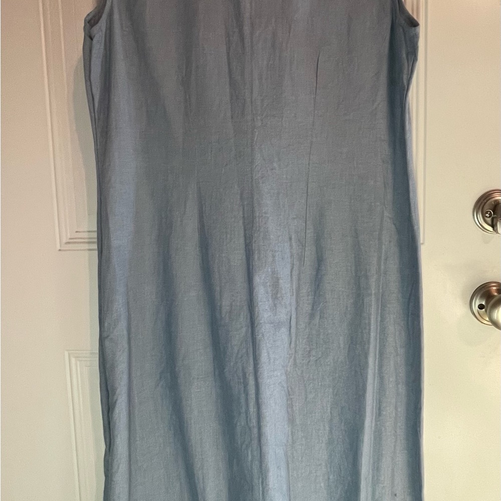 NWT Jennifer Moore Blue Chambray Maxi Shirt Dress Sleeveless - Picture 4 of 9